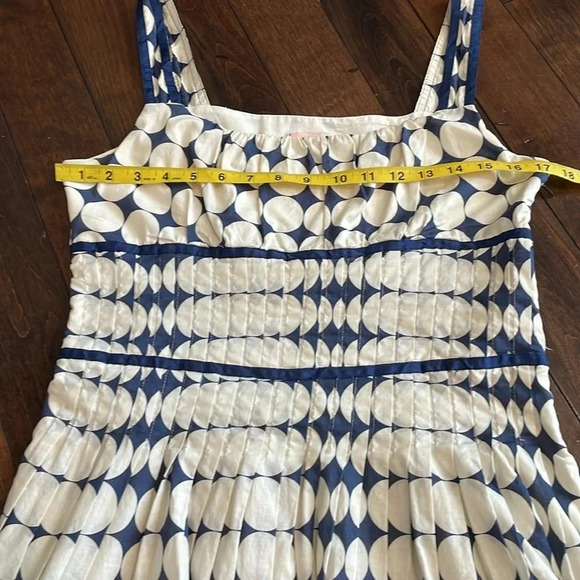 Gracia sleeveless mini dress Polka dot pleated Blue & cream Lined Size L Lined - Picture 4 of 15